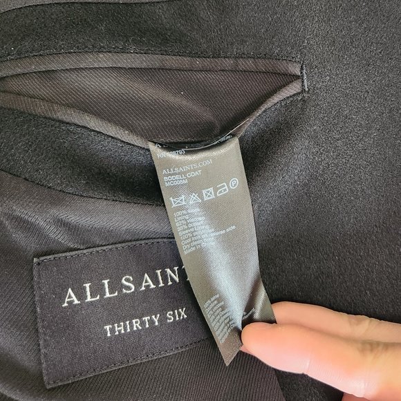 Allsaints Bodell Wool Coat Black Sz 36 - Picture 4 of 4